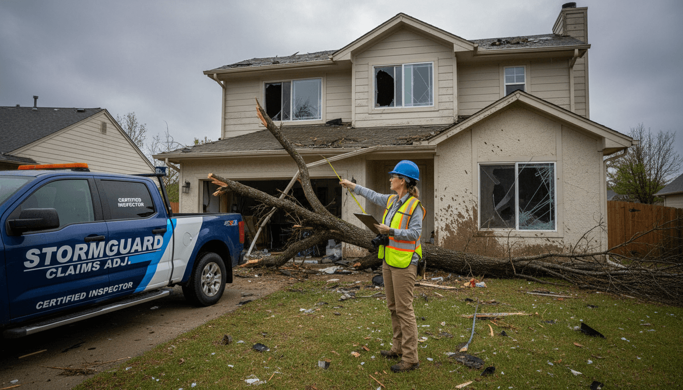 Certified adjuster conducting professional damage assessment on home